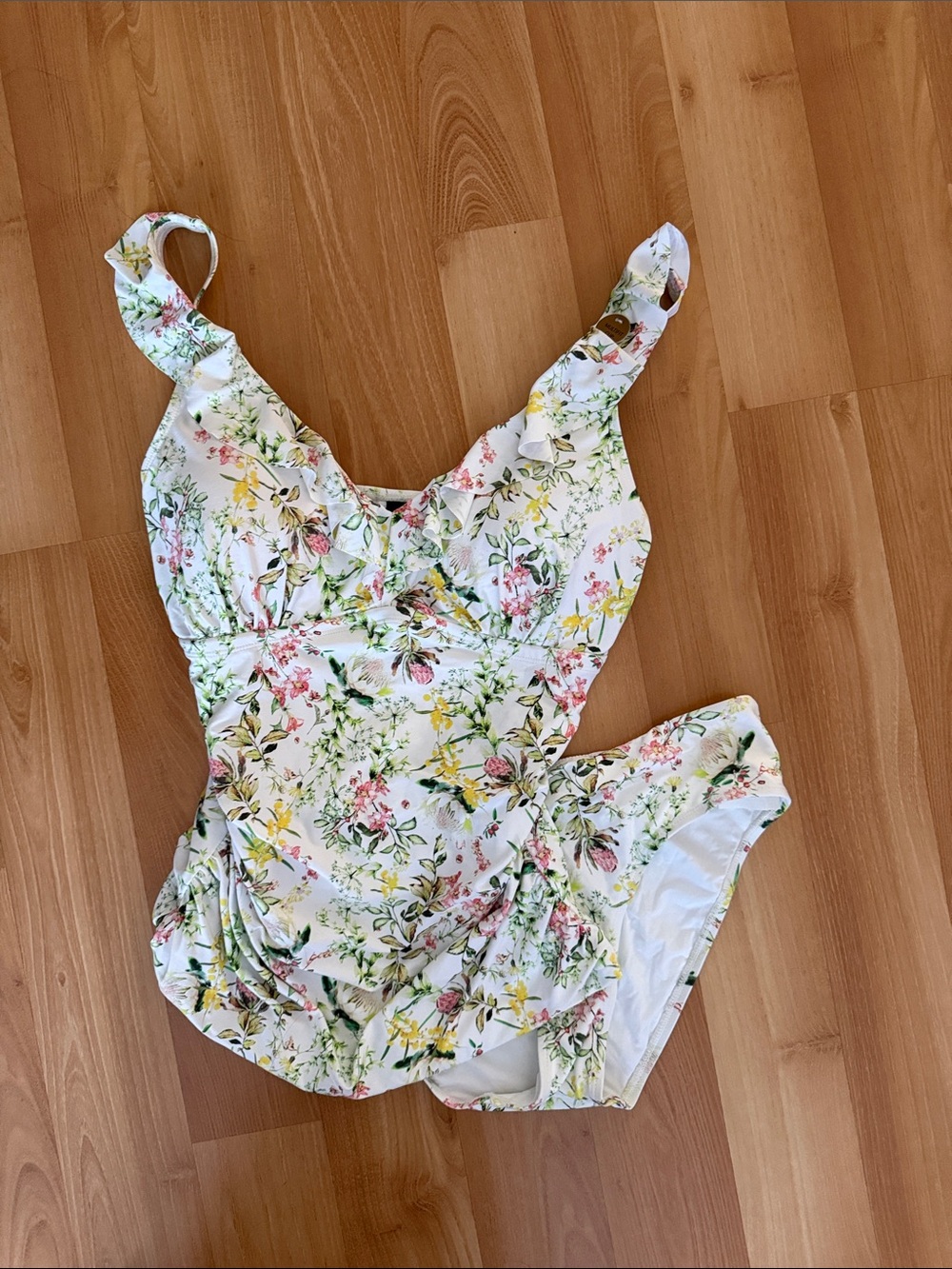 White Floral Ruffle One-Piece Swimsuit